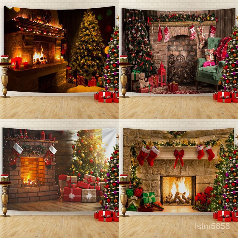 🔥熱賣/可開發票/含稅/免運🔥聖誕節背景佈北歐壁爐背景墻佈聖誕裝扮掛佈聖誕樹聖誕老人掛毯佈 55ST