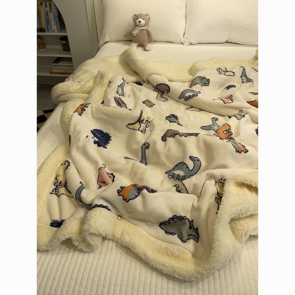 法蘭絨毯子 暖毯 雙人毯 冷氣毯 涼被 寶寶毯 披肩毯 卡通可愛波點熊小清新羊羔絨休閑毯毛毯保暖加厚牛奶珊瑚絨蓋毯子