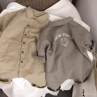 秋冬款韓版寶寶衣服 嬰兒衣服 寶寶工裝單排扣連體包屁衣 寶寶春翻領百搭休閒衫 新生兒衣服 連體衣 嬰兒爬服 兒童包屁衣