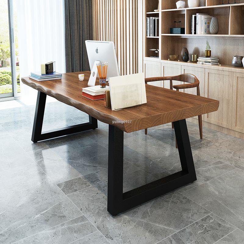 『汐檬』桌子美式工業風實木辦公桌寫字桌簡約現代臺式loft長桌電腦桌書桌