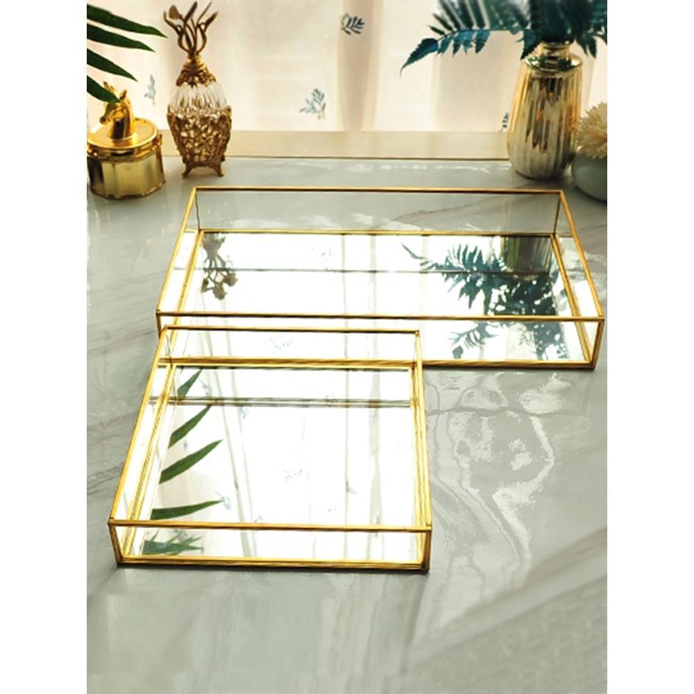 Metal glass tray mirror European and American gold storage