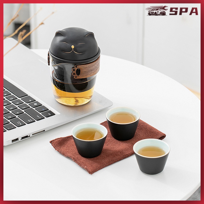 🏍️🚗戶外露營 茶具組 隨身茶具 旅行茶具組 茶壺 茶具 茶具收納盒 露營茶具 功夫茶具 招財貓便攜式旅行茶具套裝隨身泡