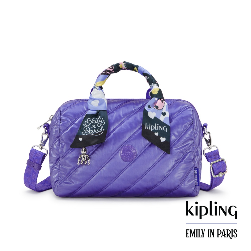 KIPLING x EMILY PARIS 金屬丁香紫中型圓筒手提肩背兩用包-BINA M