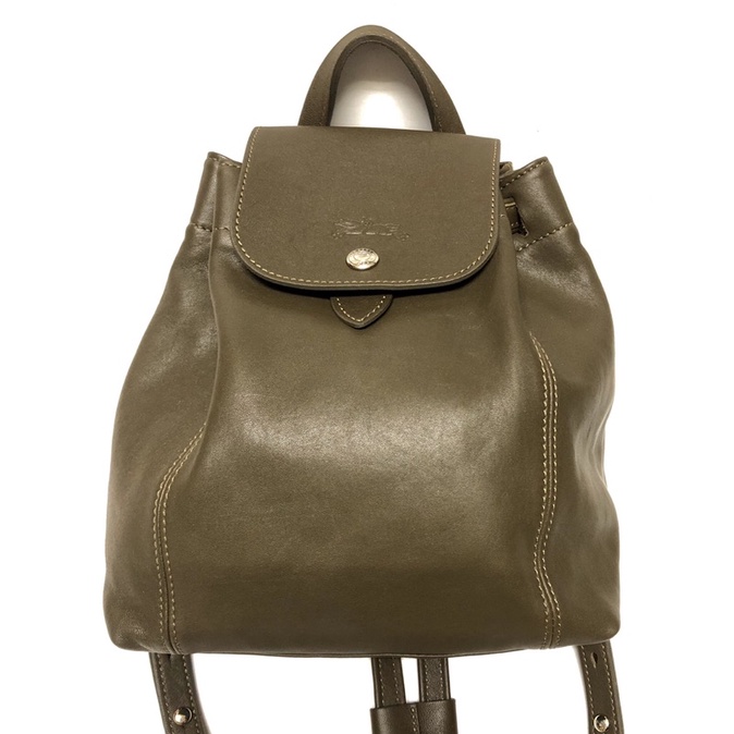 LONGCHAMP LE PLIAGE SAC A DOC 橄欖綠 真皮 後背包 有防塵袋 保證正品