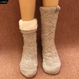 [LIAO]襪子 秋冬保暖 居家襪 特厚地板襪 大人毛線襪 產后加厚秋冬季 保暖家居孕婦女 睡眠月子襪