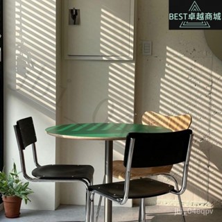 |全網最低 可開發票|today home 韓國博主ins咖啡店桌子綠色餐桌中古風實木小型圓桌