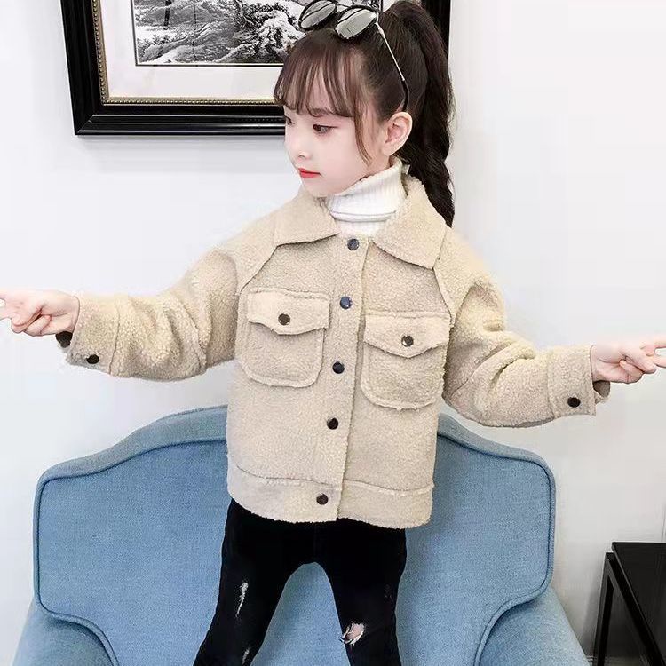 男女童春秋冬外套2022新款韓版中小童羊羔毛夾克仿麂皮絨相拼外套