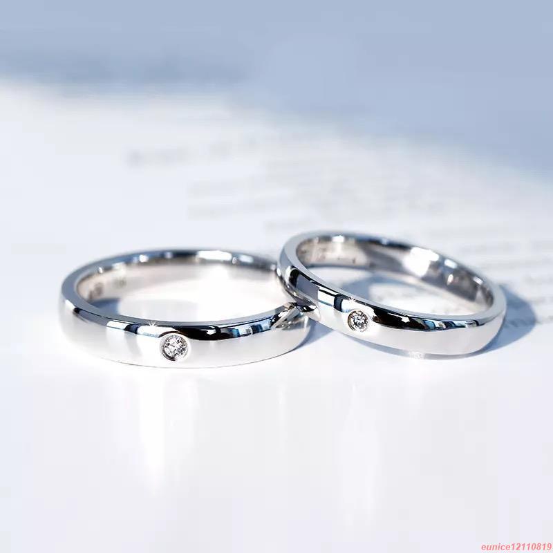 有嘉配飾-純銀戒指女進口莫桑石仿真鉆戒簡約大氣對戒女單鉆經典婚戒男結婚