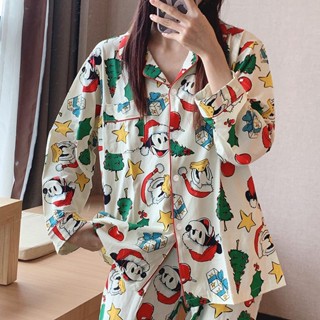小甜心sweet👙新款ins卡通聖誕米奇睡衣女春秋2023新款長袖長褲網紅家居服套裝
