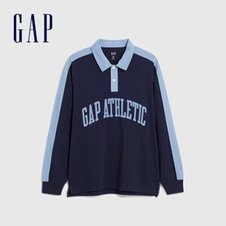 Gap 男裝 Logo純棉長袖POLO衫-海軍藍(841261)