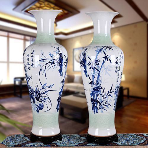 【免運】景德鎮陶瓷落地大花瓶 中式客廳複古1.2米青花瓷瓶 大號高檔擺件