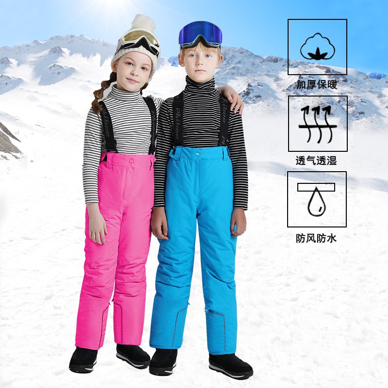運動風尚-電商冬季新款兒童滑雪褲防風透氣保暖加厚男童女童衝鋒背帶褲