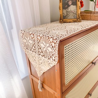 美式鄉村鏤空復古棉線鉤針蕾絲桌布 電視櫃茶几蓋巾 田園風格手工編織 透氣防塵