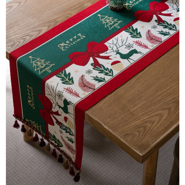 桌旗 美式 復古 聖誕風 桌旗 桌布 裝飾 條 輕奢 高級感 茶幾 餐桌 電視櫃 長條 臺布
