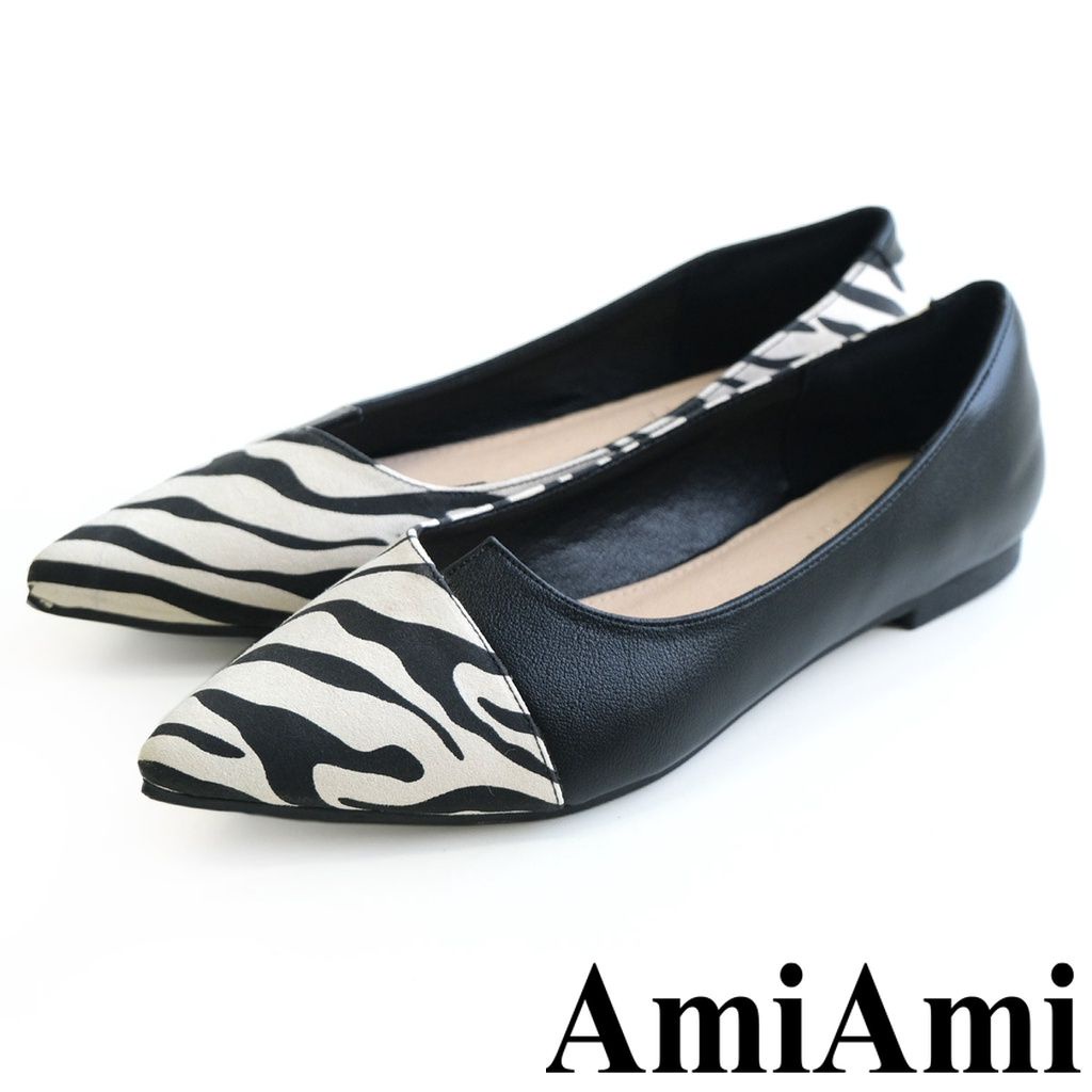 【AmiAmi】 異色拼接尖頭平底高跟鞋 女鞋｜低奢 FX2013