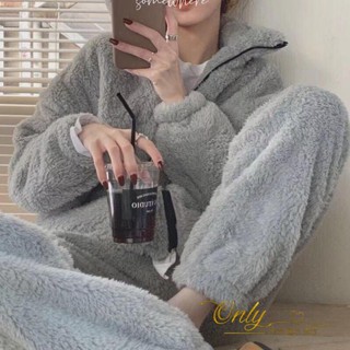 Only❤️珊瑚絨睡衣女冬加厚新款休閑保暖法蘭絨開衫可外穿少女家居服套裝