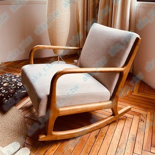 日式客廳陽臺休閑成人躺椅臥室家用懶人單椅沙發可躺可睡實木搖椅暢銷無憂cde