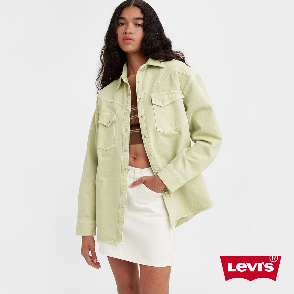 Levis XL版牛仔襯衫外套 / 青蘋綠 / 質感珍珠釦 女款 A3364-0005 熱賣單品