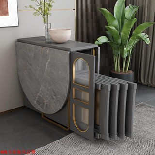 【免運】折疊餐桌家用小戶型北歐大理石紋多功能儲物巖板可移動可伸縮飯桌WS精品傢俱