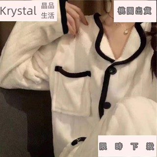 全館免運珊瑚絨睡衣冬天 白色絨睡衣女 刷毛加厚保暖法蘭絨居家服 韓版簡約家居服 睡衣套裝ｒｒ1226