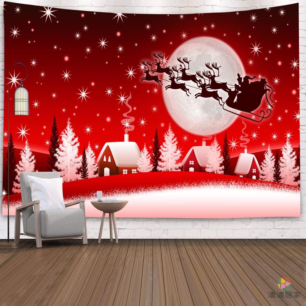 北歐ins聖誕節掛布merry christmas聖誕樹聖誕老人麋鹿背景布房間佈置床頭牆布裝飾畫網紅直播掛簾
