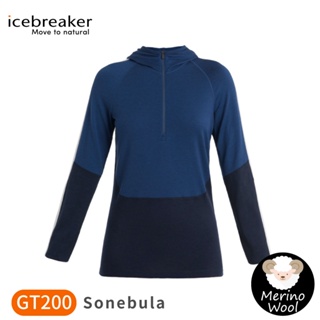 【Icebreaker 女 Sonebula 半開襟連帽長袖上衣 GT200《藍/深藍》】0A56SW/內層衣/帽T