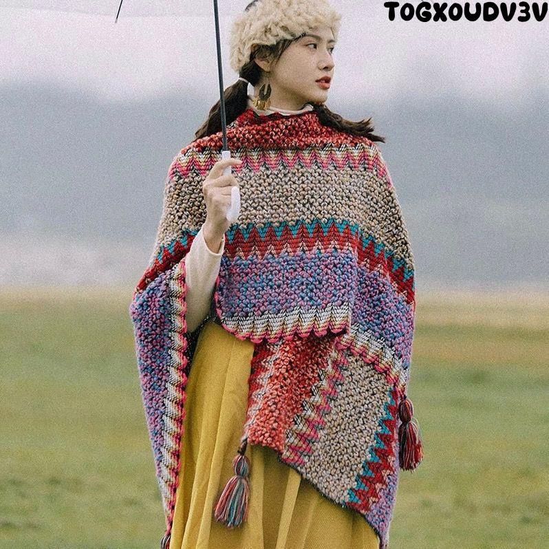 冬季圍巾 民族風西藏旅游穿搭斗篷外套披肩春裝圍巾女云南外搭加厚毯子披風
