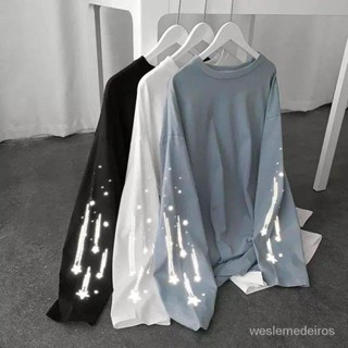 夜光chic韓風秋季長袖T恤男韓版寬鬆上衣i情侶秋裝打底衫【weslemedeiros】