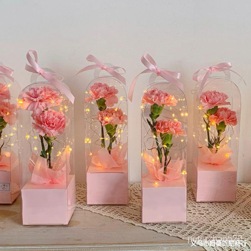 七夕手提單支花盒玫瑰花包裝盒pvc透明手提花盒鮮花花束包裝盒