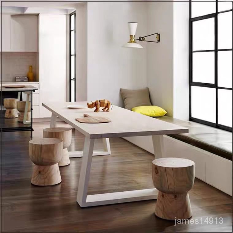 鐵藝實木餐桌簡約複古長方形電腦桌辦公桌大闆長桌會議桌實木