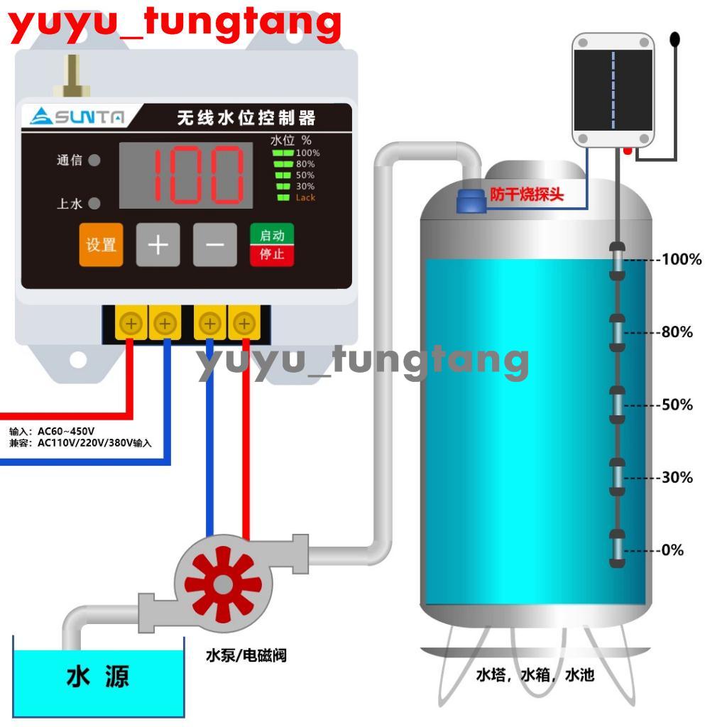 🔥110v上水控制器 無線全自動電子液位水位控制器 家用水塔 水箱 水泵遠程自動上水 電子液位遙控智能感應開關