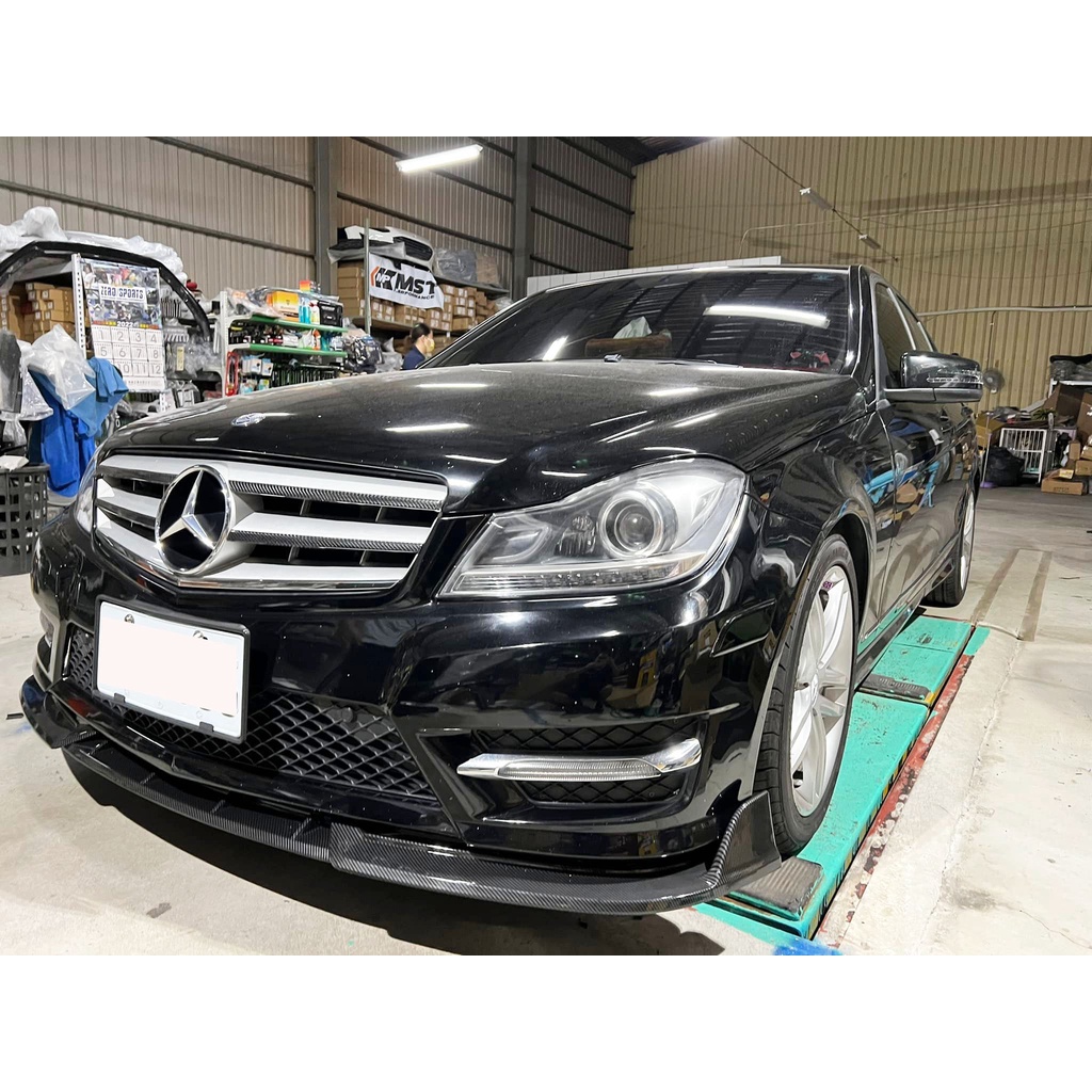 蔓森✌BENZ C-CLASS W204 競速版 水轉印卡夢紋 前下巴 前鏟 前定風翼 前擾流板 下擾流板 保險桿✌88