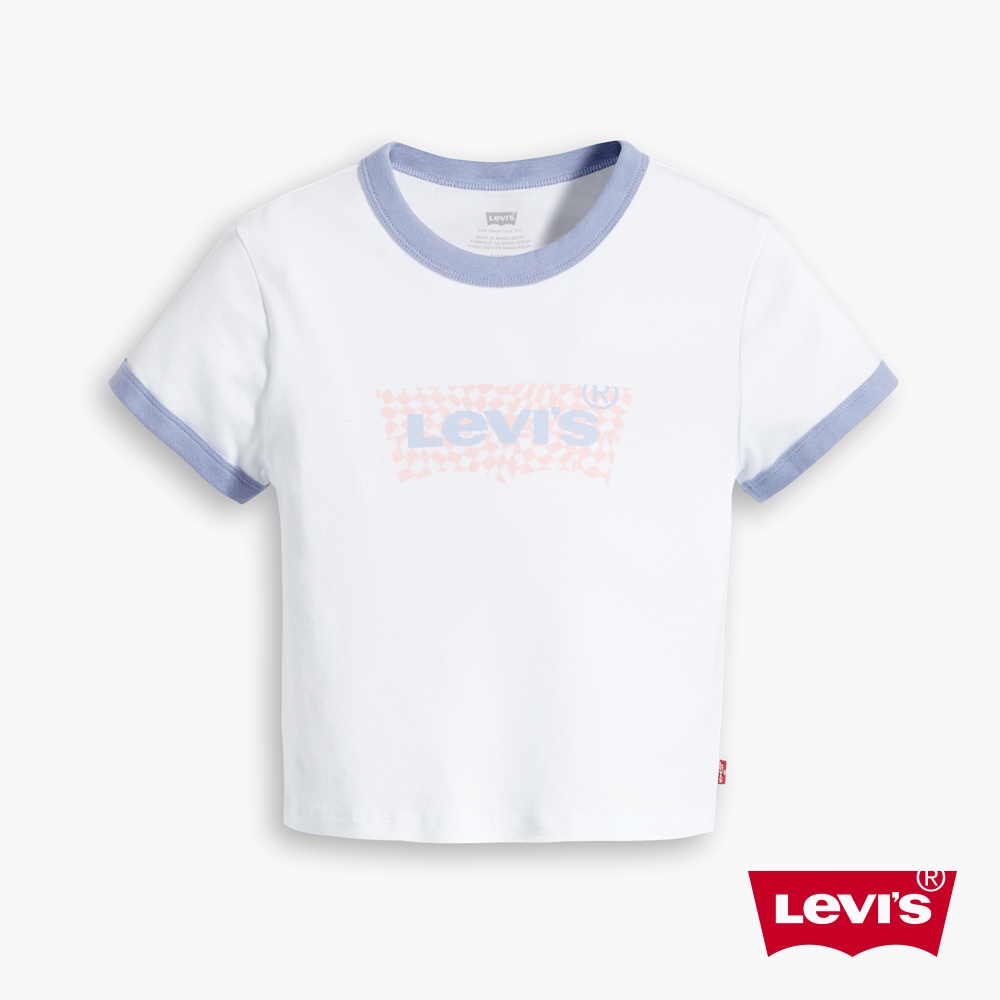 Levis 復古滾邊短版T恤 / 修身版型 / 馬賽克拼貼Logo 白 女款 A3523-0054 熱賣單品