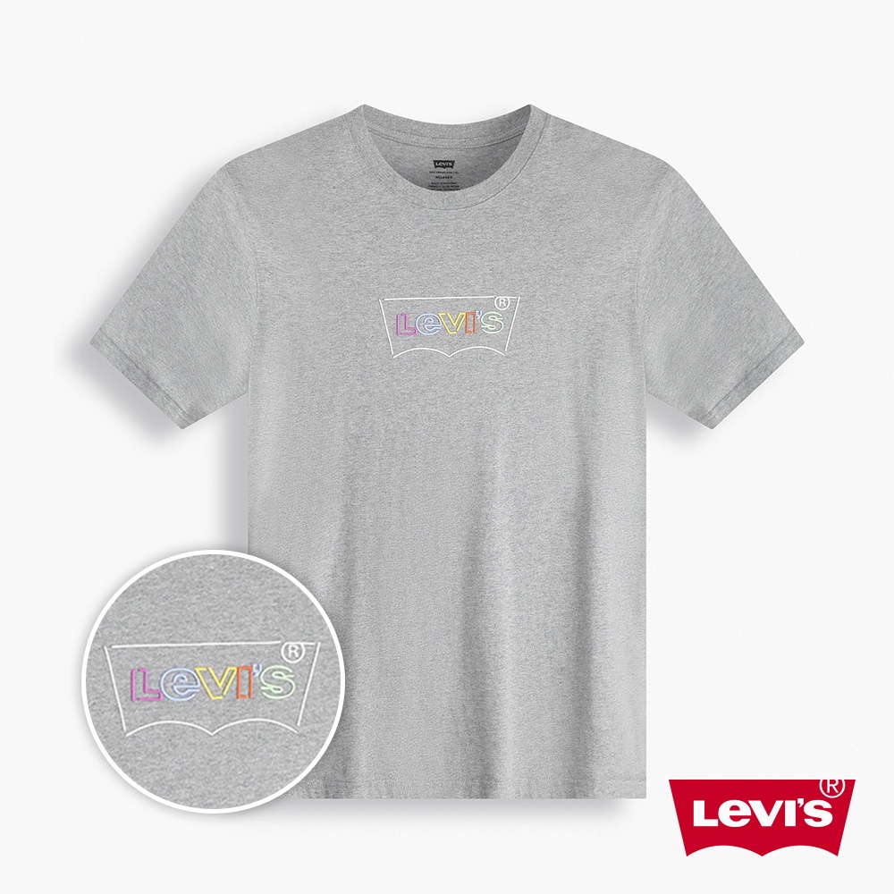 Levis 寬鬆版重磅短袖T恤 高密度立體膠印Logo 225GSM厚棉 麻花灰 男 16143-0947 熱賣單品