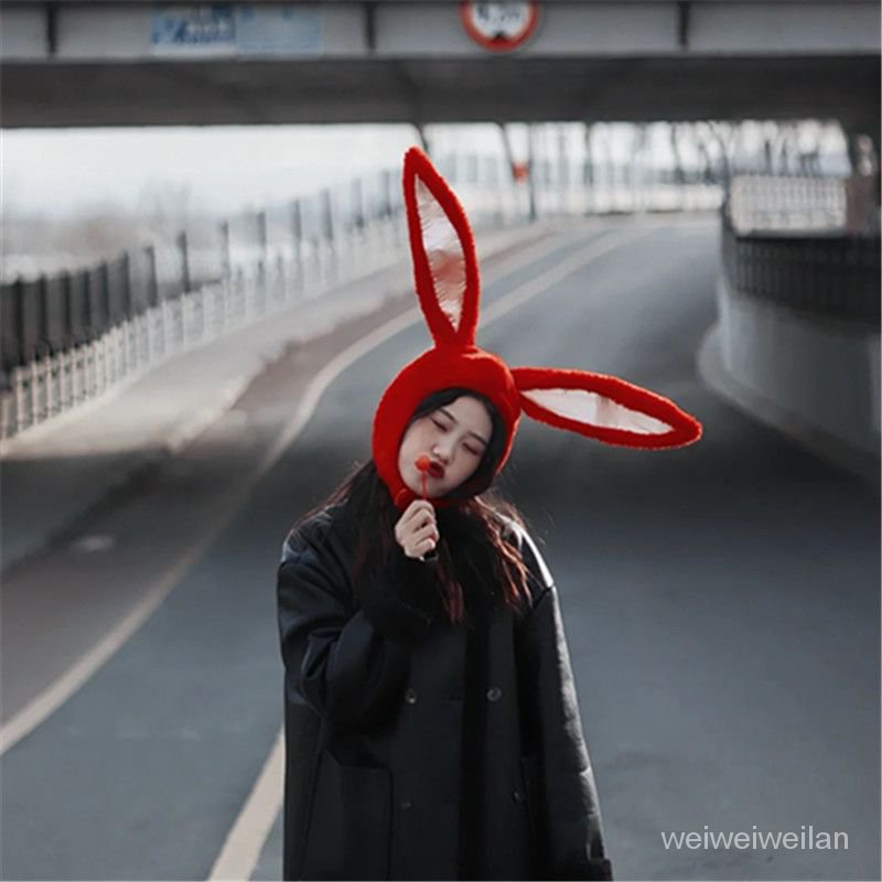 抖音小紅書網紅衕款可愛紅色兔子頭套拍照顯白接親整蠱道具帽子 ZUVK