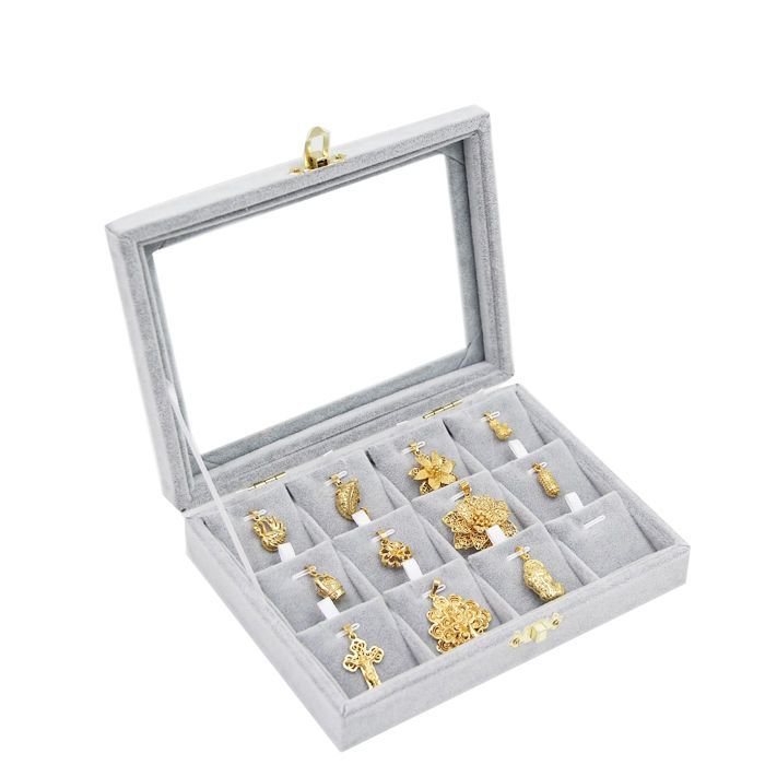 佛牌收納盒 佛牌架 飾品盒 展示盒 優質絨麵玻璃蓋弔墜盒小號 珠寶展示道具首飾盒飾品項鏈收納箱子 IUNG