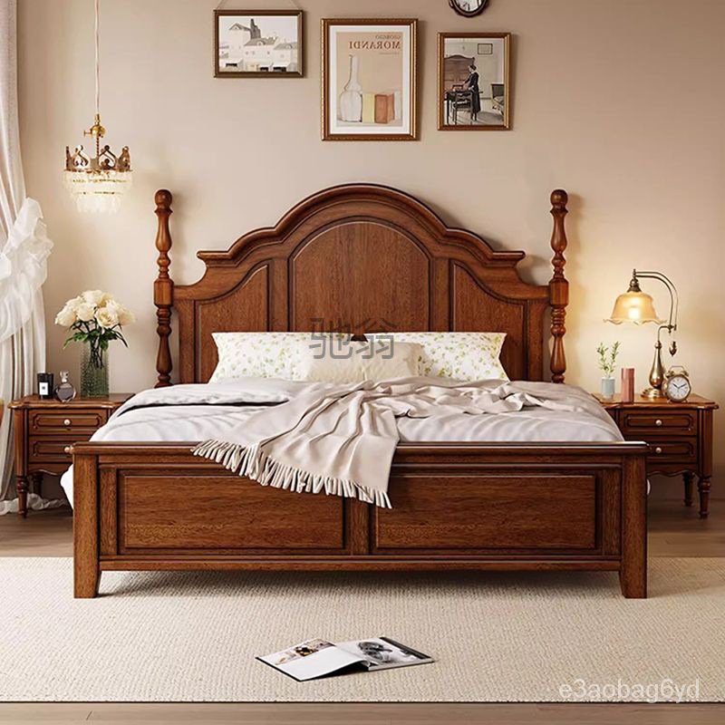 （可開發票） 美式全實木床複古鄉村桃花心木臥室雙人床主臥輕奢大床花園床