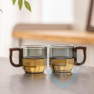 熱賣免運🧡🧡品茗杯 90ML 防燙 木把主人杯 玻璃茶杯 高階灰 功夫茶具臺灣出貨