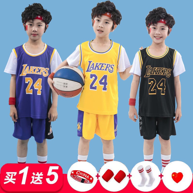 兒童籃球服套裝 兒童籃球衣 團體服 兒童球衣 男女童小學生假兩件幼兒園籃球訓練服 24號籃球球衣 籃球褲 兒童運動服套裝