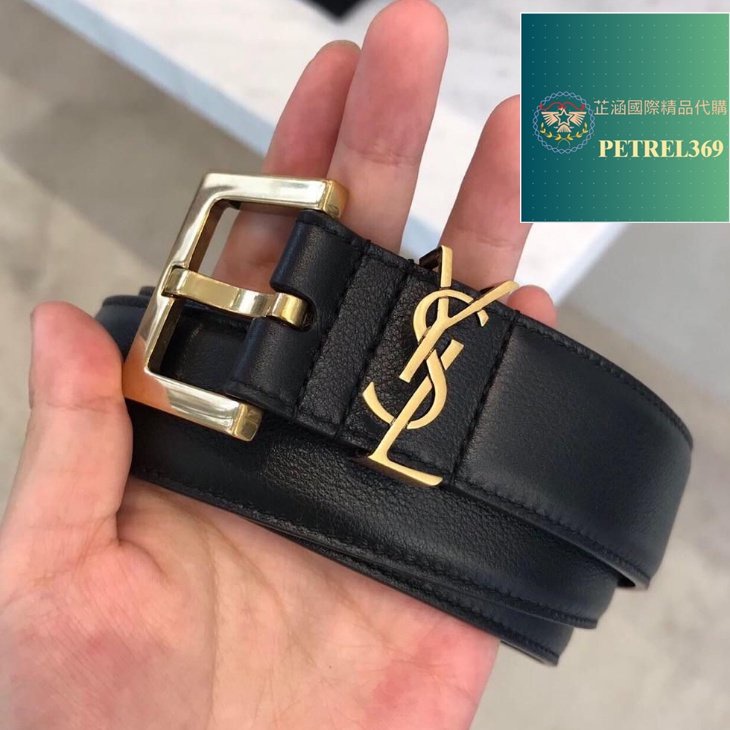 二手精品 聖羅蘭 YVES SAINT LAURENT 聖羅蘭 寬度 3cm 黑色腰帶 皮帶 558088