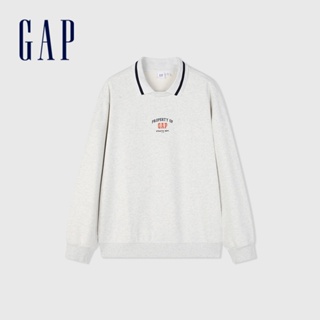Gap 男裝 Logo印花翻領長袖上衣-淺灰白(885521)