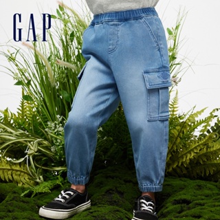 Gap 男幼童裝 Logo工裝束口鬆緊錐形牛仔褲-淺藍色(890423)