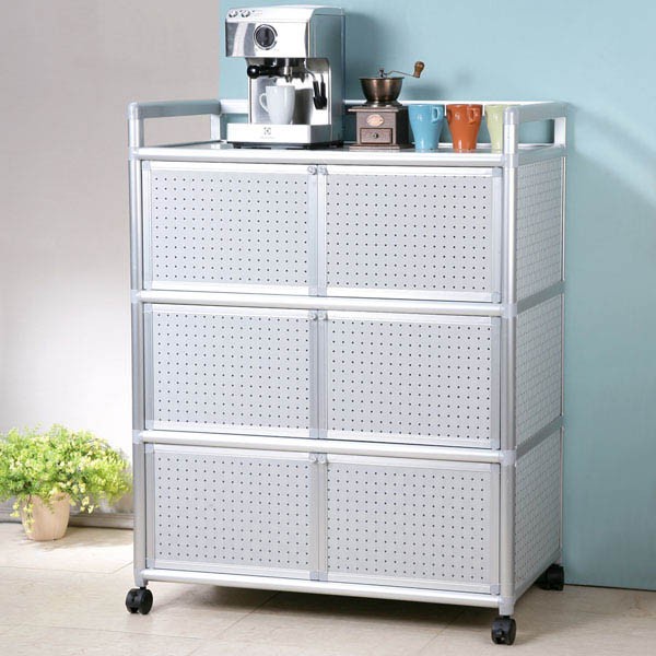 Homelike 鋁合金3尺六門收納櫃-黑花格 專人配送 鋁櫃 電器櫃 餐櫃 置物櫃