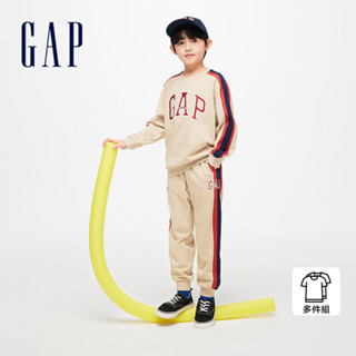 Gap 男童裝 Logo印花圓領長袖長褲家居套裝-卡其色(890294)