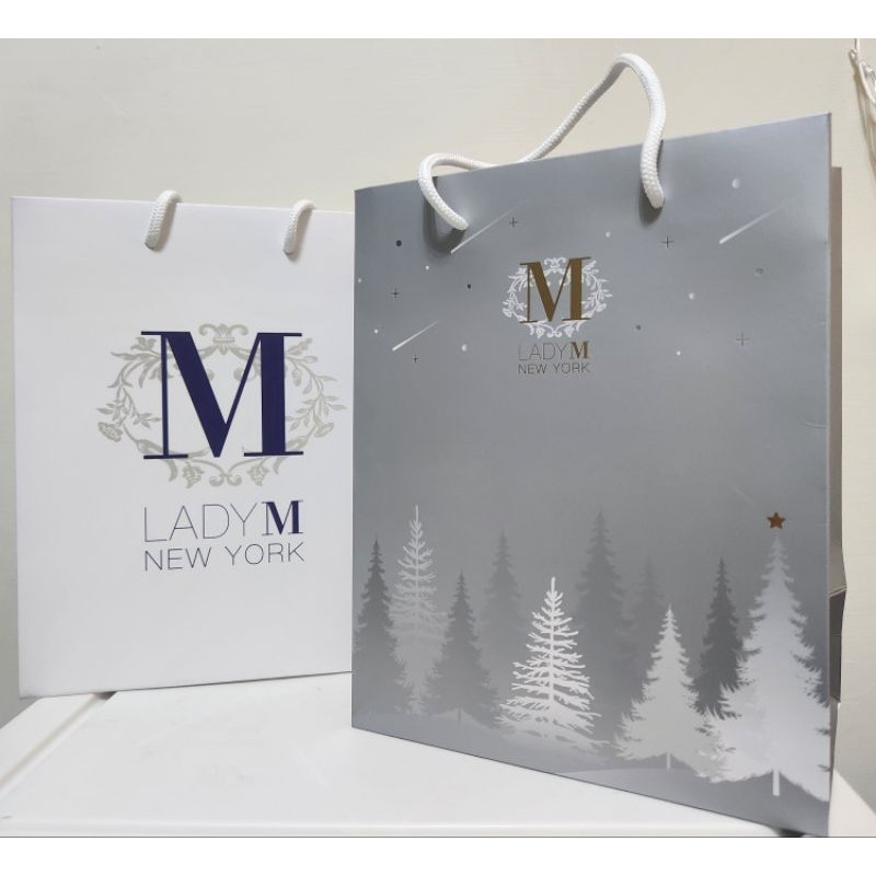 正版 LADY M NEW YORK 經典紙袋 提袋 聖誕限定銀色紙袋 2款 甜點 專櫃紙袋