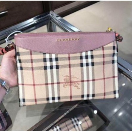 Burberry 經典 house 格紋拼皮革 信封包 手拿包單肩錬條包