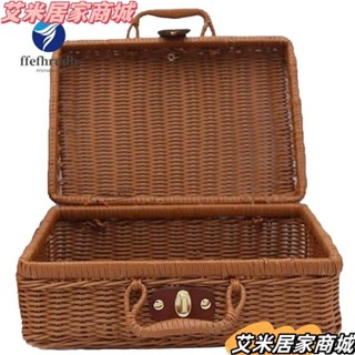 台灣熱銷Picnic Basket,Woven Wicker Vintage Suitcase Woven Storag