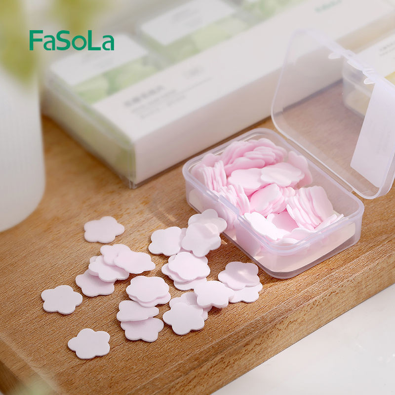 FaSoLa花瓣皂三盒裝便攜式旅行外出洗手肥皂紙一次性隨身花香皂YCXZ0222~