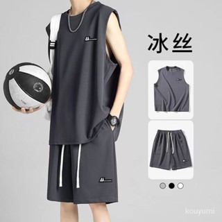 2024高品質🌈運動背心套裝男士夏季薄款冰絲速幹夏天籃球健身無袖t恤休閒坎肩 8L0Z
