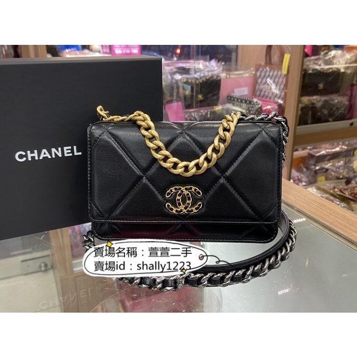 頂級精品二手/chanel 香奈兒 19 WOC 小香包 羊皮 黑色 鏈帶包 肩背包 斜挎包 AP0957斜背包單肩包